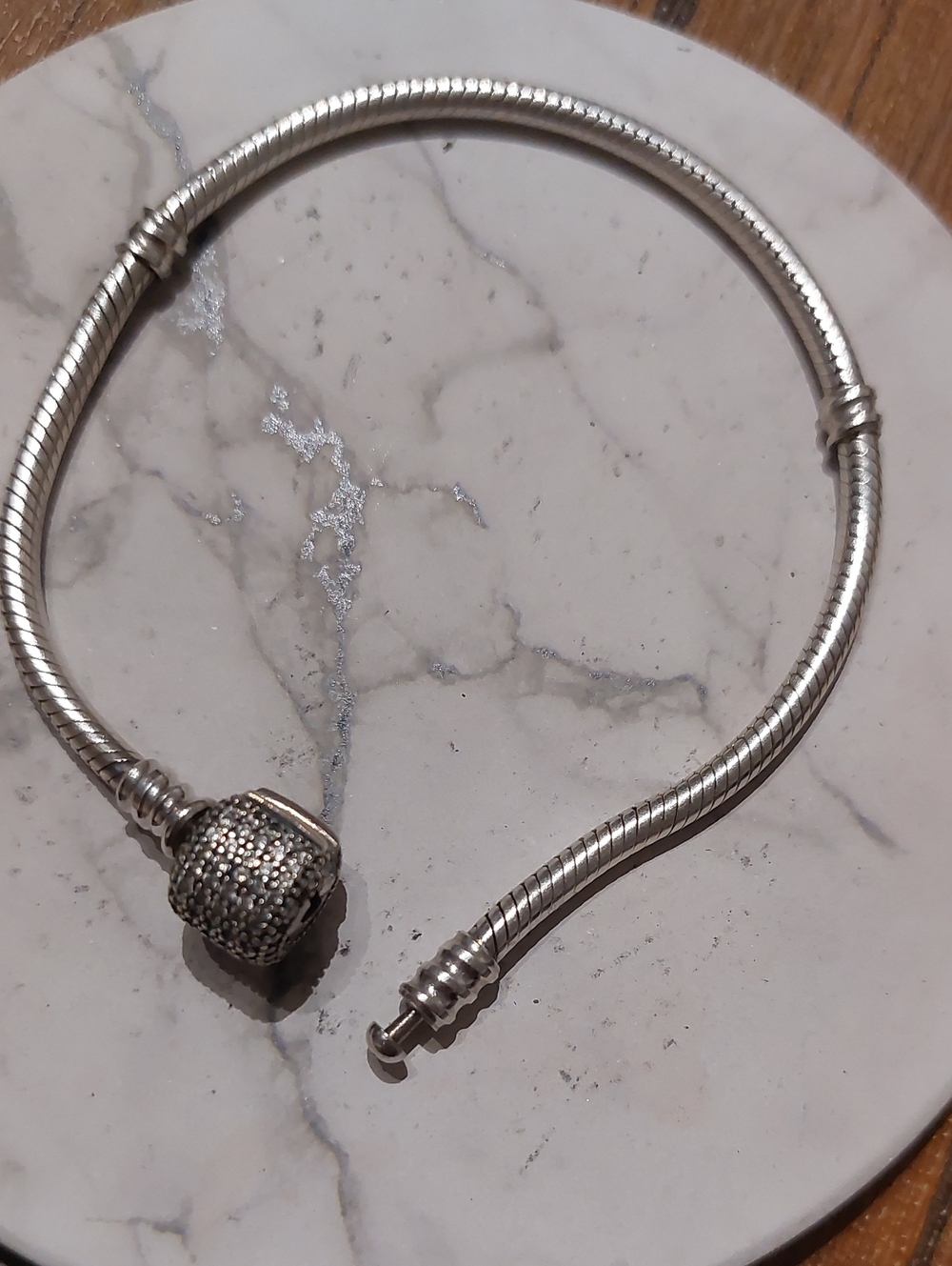 Sterling Silver Pavé Clasp Snake Chain Bracelet